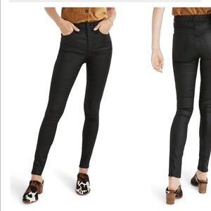 Coated black 10 inch high rise skinny Madewell jeans